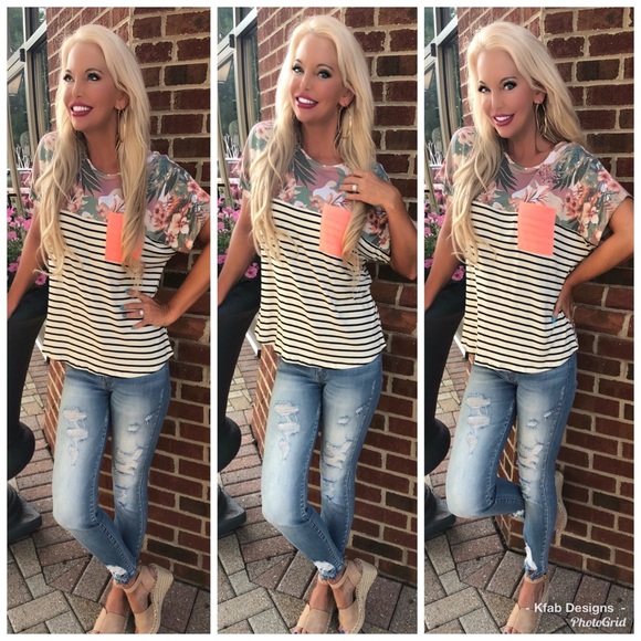 🛍LAST 1! Tropical Flower Color Block Print Top - Picture 6 of 8